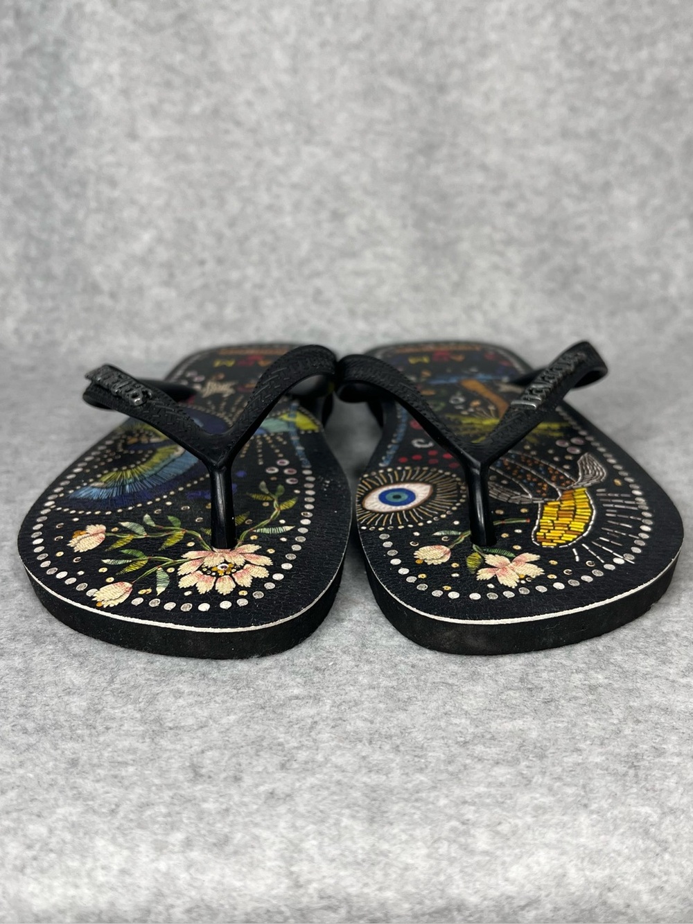 Farm Rio Black Multi Sandal in Black Havaianas Thong Flip Flops Women’s Size 7/8 - Picture 3 of 16